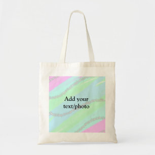 Bolsa Tote Nome de adição do pastel cintilante verde-rosa azu