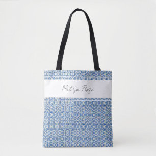 Bolsa Tote Nome de alteração de padrão de Abstrato azul