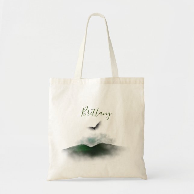 Bolsa Tote Nome de assinatura personalizado Aquarela Verde (Frente)