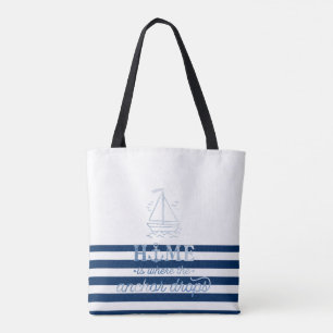 Bolsa Tote Nome de Barco Náutico, Âncora Azul Marinho Listrad