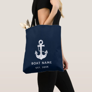 Bolsa Tote Nome de barco náutico personalizado Âncora