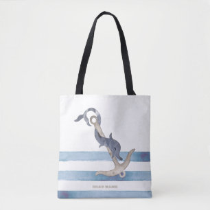 Bolsa Tote Nome de Barco Náutico, Tiras de Golfinho de Âncora