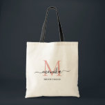 Bolsa Tote Nome de Bridesmaid Personalizado do Elegante Rosa<br><div class="desc">Mala de tote de casamento elegante, minimalista e elegante. esta design apresenta um monograma simples e moderno de ouro rosa e guião preto. Você pode personalizar com um nome e uma inicial no script. Esta bolsa de ouro rosa será um presente personalizado perfeito para a festa de casamento - madrinhas...</div>