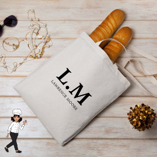 Bolsa Tote Nome de Chef Tipografia Clássica Elegante Monogram