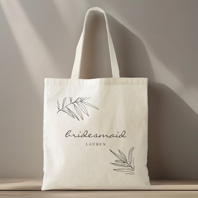 Bolsa Tote Nome de Dama de Honra com Folhagem Moderna (Criador carregado)