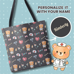 Bolsa Tote Nome de Enfermeiro Cute Watercolor RN Padrão de Cu