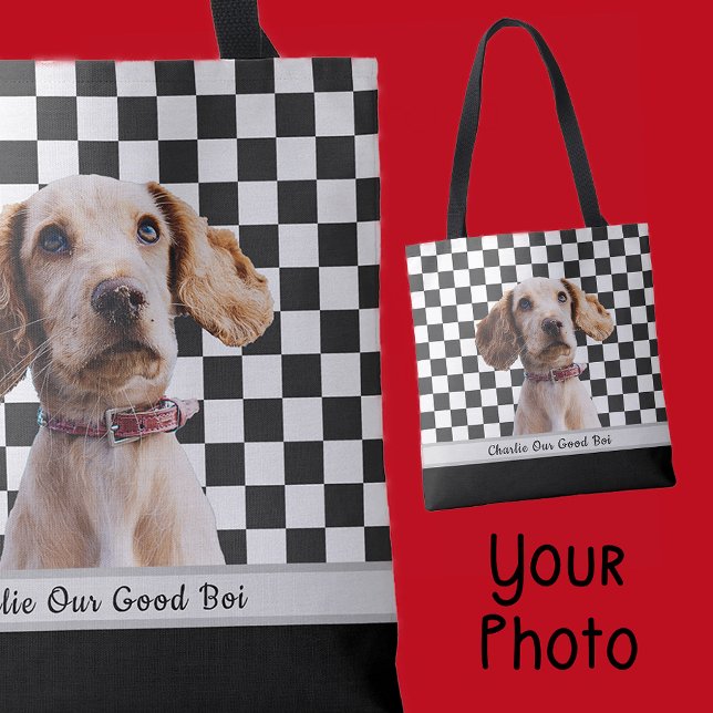 Bolsa Tote Nome de Foto Personalizada com Verificação em Bran (Criador carregado)