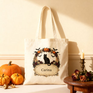 Bolsa Tote Nome de Gato Preto Vitoriano Vintage para o Hallow