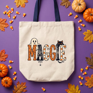 Bolsa Tote Nome de Halloween Laranja Preto Assustador Kandibo