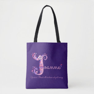 Bolsa Tote Nome de Joanne e significado do saco do monograma