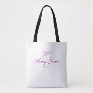 Bolsa Tote nome de laço magenta monograma rabisco ilustração