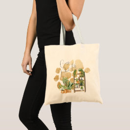 Bolsa Tote Nome de letra elegante de plantas de aquarela botâ