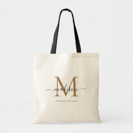 Bolsa Tote Nome de Letra Inicial de Monograma Dourado Preto n