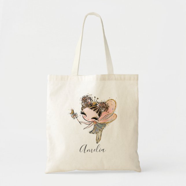 Bolsa Tote Nome de Menina Mágica Encantada Pixie Fada Compras (Frente)