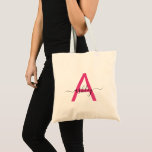 Bolsa Tote Nome de Monograma de Rapariga de Script Moderno Ro<br><div class="desc">A mistura perfeita de estilo e praticidade, esta bolsa personalizada apresenta um monograma rosa-quente impressionante contra um fundo de pincel suave. Ideal para o indivíduo discerniente que valoriza tanto a forma quanto a função, esta bolsa é tão versátil quanto a chic. Quer você esteja indo para o mercado, a academia,...</div>