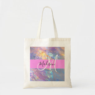 Bolsa Tote Nome de Monograma Holográfico Iridescente Rosa Fem