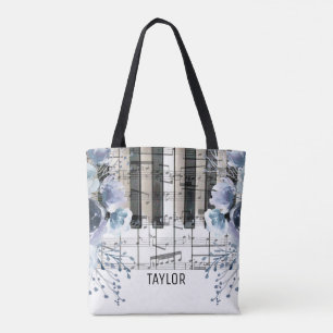 Bolsa Tote nome de música floral azul empoeirada