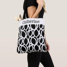 Bolsa Tote Nome de Padrão Abstrato Preto e Branco