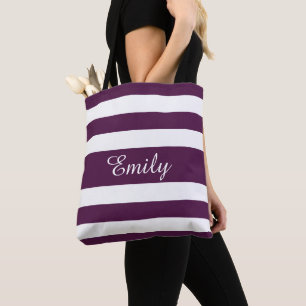 Bolsa Tote Nome de Padrão de Roxo Mínimo Elegante