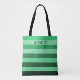 Bolsa Tote Nome de Padrão de Striped Verde Elegante