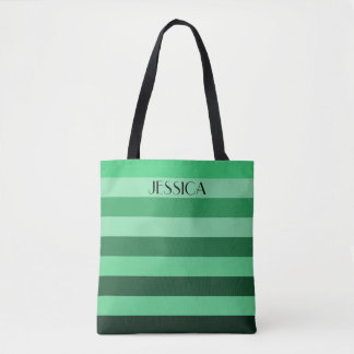 Bolsa Tote Nome de Padrão de Striped Verde Elegante