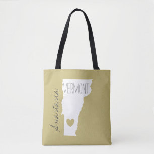 Bolsa Tote Nome de personalização do mapa de estado Vermont