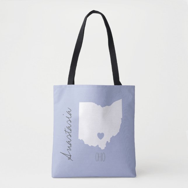 Bolsa Tote Nome de personalização do mapa do Estado de Ohio (Frente)
