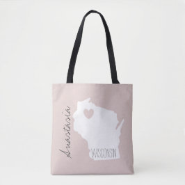 Bolsa Tote Nome de personalização do mapa do estado de Wiscon