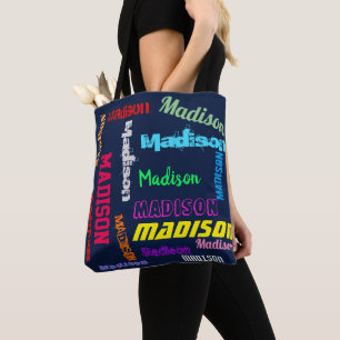 Bolsa Tote Nome de repetição Marinho Canvas azul colorido  az