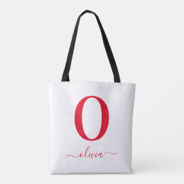 Bolsa Tote Nome de roteiro de monograma personalizado branco 