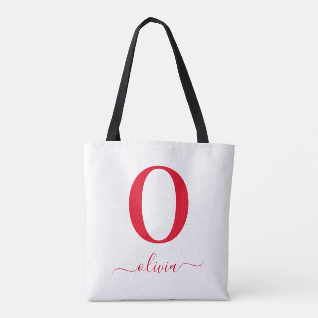 Bolsa Tote Nome de roteiro de monograma personalizado branco  (Verso)
