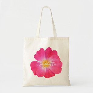Bolsa Tote Nome de Script de Foto de Rosa Rosa Vibrante Fofa