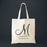 Bolsa Tote Nome de Script Inicial Preto - Bridesmaid Floral G<br><div class="desc">Uma mochila para a dama de uma dama de honra moderna. Não remova as caixas de ambos os lados da fonte do nome. Basta digitar o nome entre as caixas. São balsas adicionadas para decoração.</div>