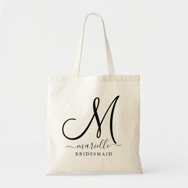 Bolsa Tote Nome de Script Inicial Preto - Bridesmaid Floral G (Frente)