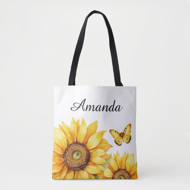 Bolsa Tote Nome de Script Personalizado Amarelo da Aquarela (Frente)