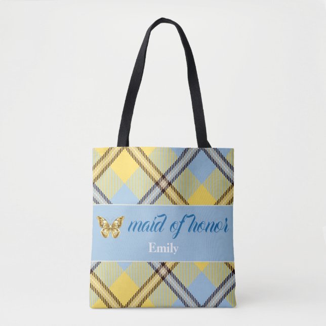 Bolsa Tote Nome de Script Personalizado Moderno Tartan brides (Frente)