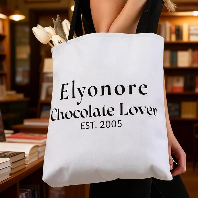 Bolsa Tote Nome de Script Preto Estabelecido Amante de Chocol (Criador carregado)