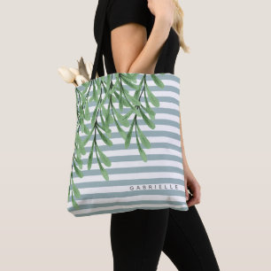 Bolsa Tote Nome do Adicionar Folha Verde da Aquarela