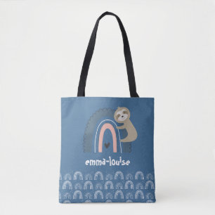 Bolsa Tote Nome do Arco-Íris Azul Bonito