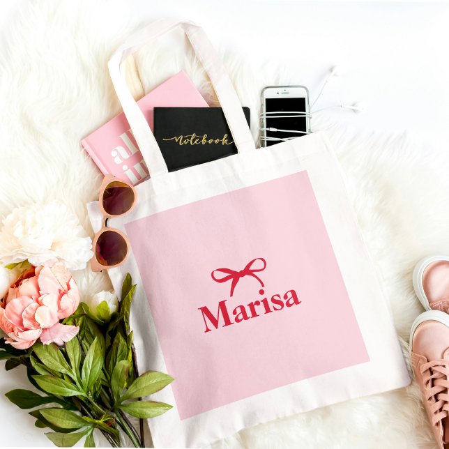 Bolsa Tote Nome do Arco Rosa e Vermelho Personalizado (Criador carregado)