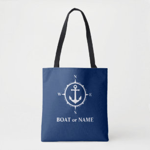 Bolsa Tote Nome do Barco Marinho de Pista de Âncora Náutica