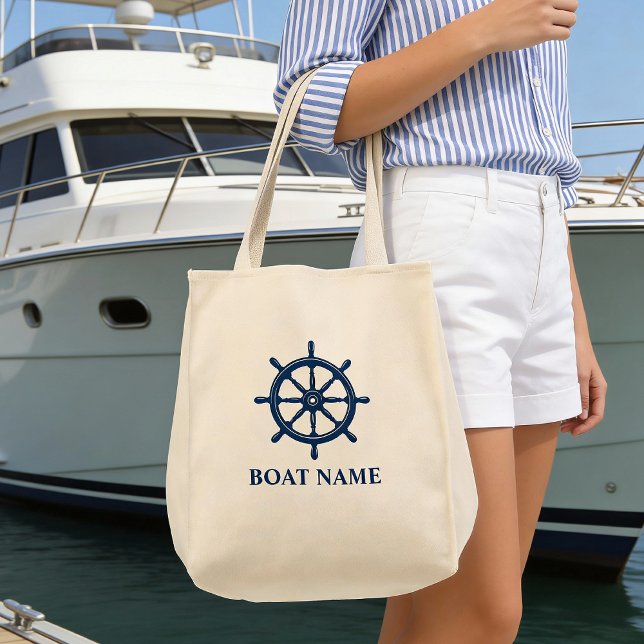 Bolsa Tote Nome Do Barco Navio Helm Roda Compras Ecológicas (Criador carregado)