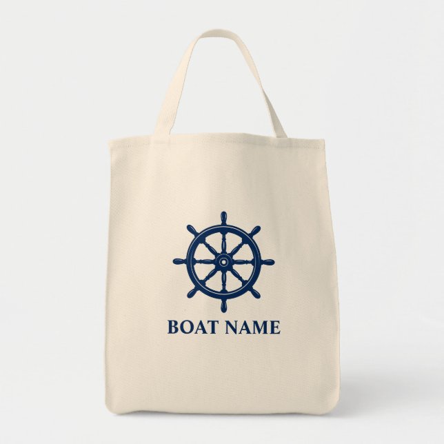 Bolsa Tote Nome Do Barco Navio Helm Roda Compras Ecológicas (Frente)