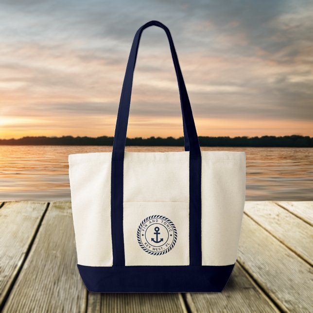 Bolsa Tote Nome do Barco Personalizado da Âncora Azul do Mari (Criador carregado)