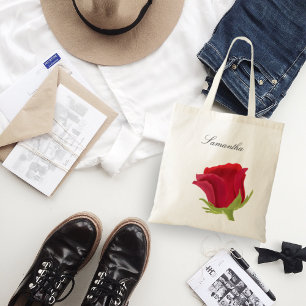 Bolsa Tote Nome do Bridesmaid da rosa vermelha