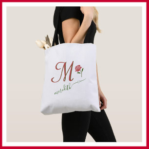Bolsa Tote Nome do Coração Floral do Monograma Personalizado