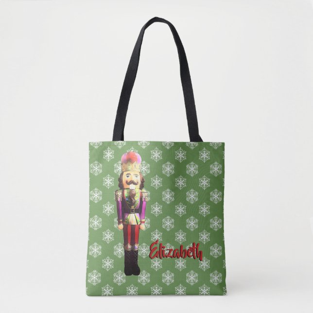 Bolsa Tote Nome do costume do Nutcracker e dos flocos de neve (Frente)