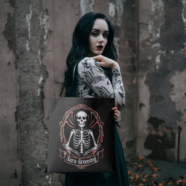 Bolsa Tote Nome do esqueleto Gótico de horror gótico - preto  (Criador carregado)