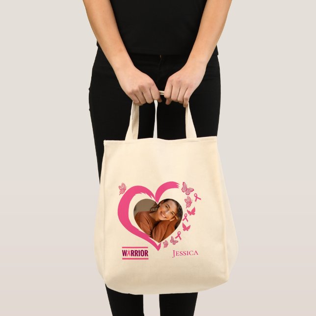Bolsa Tote Nome do Guerreiro de Consciência do Cancer da Mama (Frente (produto))