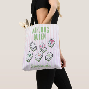 Bolsa Tote Nome do Jogador do Clube de Mahjong Faixa Rosa